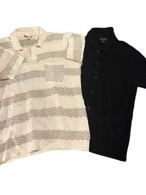 Truth Black Ribbed Polo and Cream Striped Knit Polo